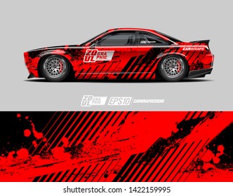 Car wrap decal design concept. Abstract line speed with grunge background for wrap vehicle, race car, cargo van, pickup truck, and livery.