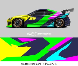 Car wrap decal design concept. Abstract racing background for wrapping vehicles, race cars, cargo van, pickup trucks and racing livery.