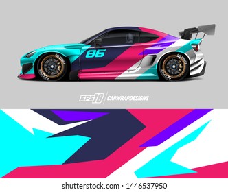 Car Wrap Decal Design Concept. Abstract Racing Background For Wrapping Vehicles, Race Cars, Cargo Van, Pickup Trucks And Racing Livery.