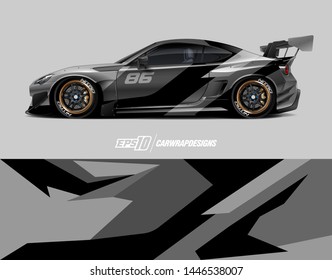 Car wrap decal design concept. Abstract racing background for wrapping vehicles, race cars, cargo van, pickup trucks and racing livery.