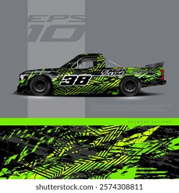 Car wrap decal design concept. Pick up truck race abstract grunge background for wrap vehicles, race cars, cargo vans, pickup trucks and livery.