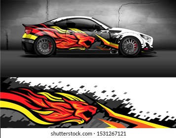 car wrap or decal design. lion head stripe and grunge abstract design for adventure, livery, racing, signage, and daily use car. ready to print out vinyl sticker