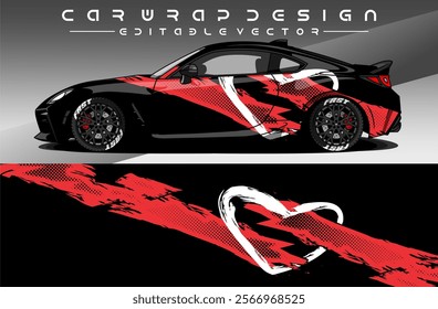 Car wrap decal design with red black  colour. Livery car sticker abstract motif. Editable Vector. Suitable for racing, rally, daily use, etc