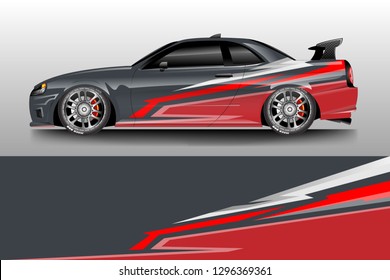 Car wrap decal design vector. Graphic abstract stripe racing background livery . Best decal racing vector .