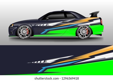 Car wrap decal design vector. Graphic abstract stripe racing background livery . Best decal racing vector .