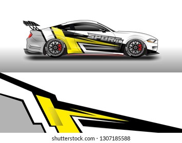 Car wrap decal design vector. Graphic abstract background kit designs for vehicle, race car, rally, livery