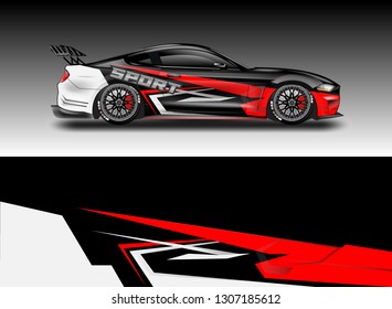 Car wrap decal design vector. Graphic abstract background kit designs for vehicle, race car, rally, livery