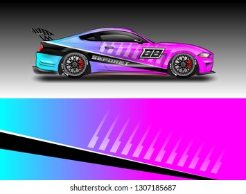 Car wrap decal design vector. Graphic abstract background kit designs for vehicle, race car, rally, livery