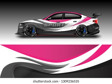 Car wrap decal design vector. Graphic abstract background kit designs for vehicle, race car, rally, livery, sport eps 10