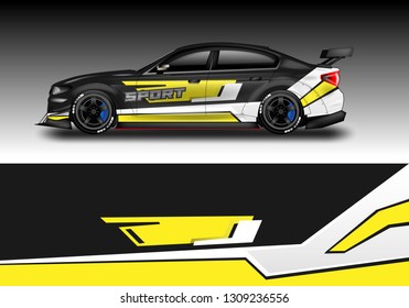 Car wrap decal design vector. Graphic abstract background kit designs for vehicle, race car, rally, livery, sport eps 10