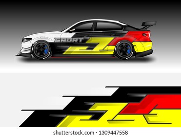 Car wrap decal design vector. Graphic abstract background kit designs for vehicle, race car, rally, livery, sport eps 10