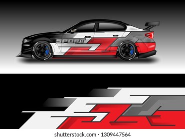 Car wrap decal design vector. Graphic abstract background kit designs for vehicle, race car, rally, livery, sport eps 10