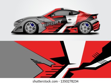 Car wrap decal design vector. Graphic abstract background kit designs for vehicle, race car, rally, livery . Eps 10