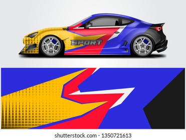 Car wrap decal design vector. Graphic abstract background kit designs for vehicle, rally, livery 