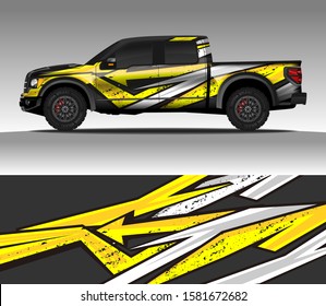 Car wrap decal design vector, for advertising or custom livery WRC style, race rally car vehicle sticker and tinting custom. 4x4 ford Raptor double cabin.