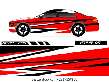 Car wrap decal design vector. Graphic abstract racing design for vehicle, rally, race, red color template design vector