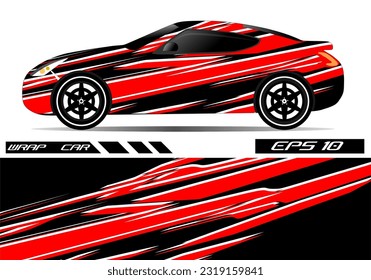 Car wrap decal design vector. Graphic abstract racing design for vehicle, rally, race, red color template design vector