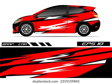 Car wrap decal design vector. Graphic abstract racing design for vehicle, rally, race, red color template design vector