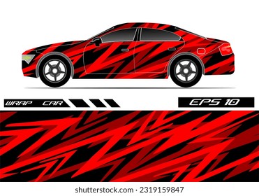 Car wrap decal design vector. Graphic abstract racing design for vehicle, rally, race, red color template design vector
