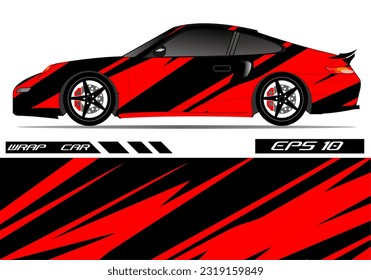 Car wrap decal design vector. Graphic abstract racing design for vehicle, rally, race, red color template design vector