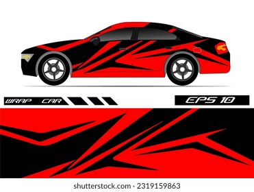 Car wrap decal design vector. Graphic abstract racing design for vehicle, rally, race, red color template design vector