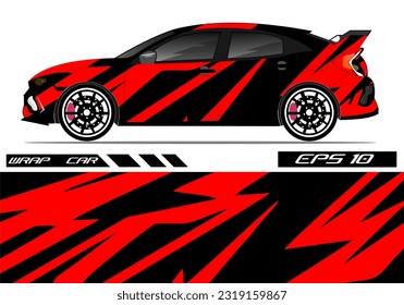 Vector de diseño de calcomanías de ajuste de coches. Diseño gráfico de carreras abstractas para vehículos, rally, raza, diseño de plantillas de color rojo vector