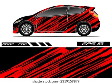 Car wrap decal design vector. Graphic abstract racing design for vehicle, rally, race, red color template design vector