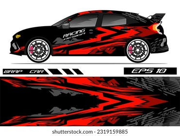 Car wrap decal design vector. Graphic abstract racing design for vehicle, rally, race, red color template design vector