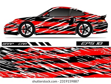 Vector de diseño de calcomanías de ajuste de coches. Diseño gráfico de carreras abstractas para vehículos, rally, raza, diseño de plantillas de color rojo vector