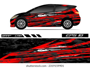 Car wrap decal design vector. Graphic abstract racing design for vehicle, rally, race, red color template design vector