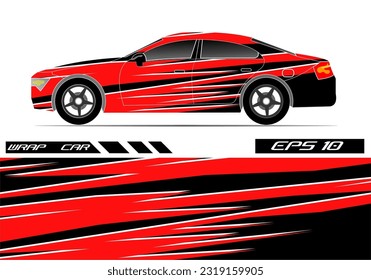 Car wrap decal design vector. Graphic abstract racing design for vehicle, rally, race, red color template design vector