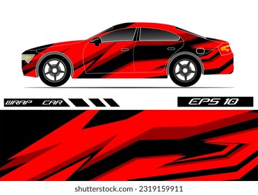 Car wrap decal design vector. Graphic abstract racing design for vehicle, rally, race, red color template design vector