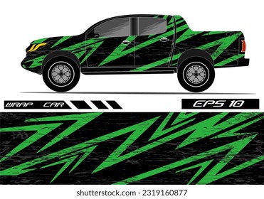Car wrap decal design vector. Graphic abstract racing design for vehicle, rally, race, green color template design vector