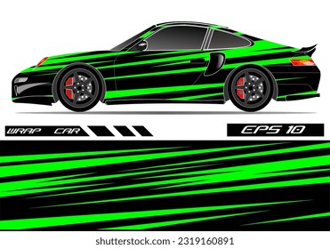 Car wrap decal design vector. Graphic abstract racing design for vehicle, rally, race, green color template design vector