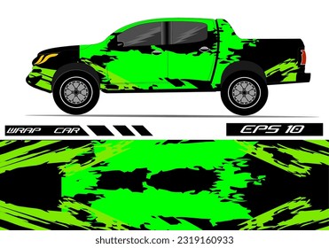 Car wrap decal design vector. Graphic abstract racing design for vehicle, rally, race, green color template design vector