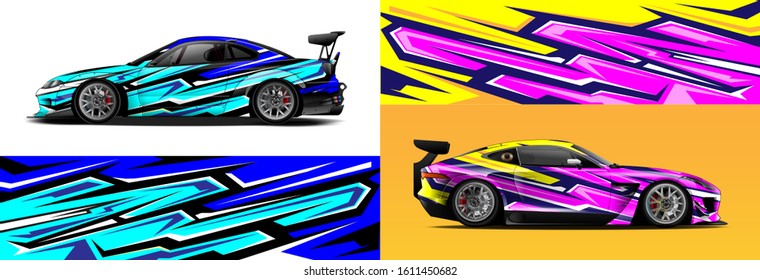 Car wrap decal designs. Abstract racing and sport background for racing livery