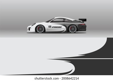 Diseños de calcomanías de cierre de coches. Carreras abstractas y antecedentes deportivos para la livianización de carreras o pegatinas de vinilo de uso diario. Decal los pasos vectoriales listos para imprimir.