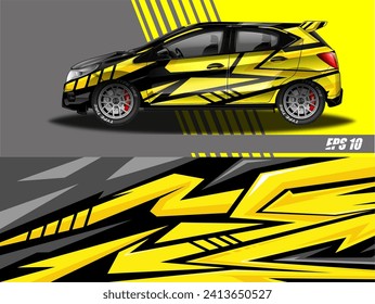 Vector de diseño de calcomanías de auto. Diseños gráficos abstractos de banda de fondo de carreras para envolver vehículos, carreras de coches, rally, aventura y livery