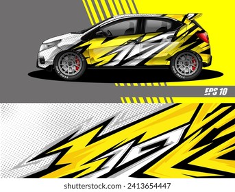 Vector de diseño de calcomanías de auto. Diseños gráficos abstractos de banda de fondo de carreras para envolver vehículos, carreras de coches, rally, aventura y livery