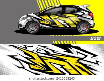 Vector de diseño de calcomanías de auto. Diseños gráficos abstractos de banda de fondo de carreras para envolver vehículos, carreras de coches, rally, aventura y livery