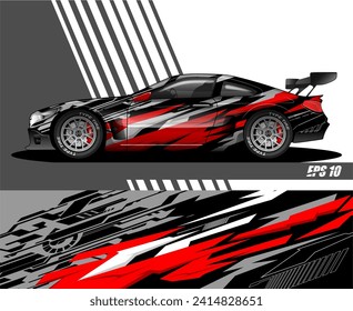 Vector de diseño de calcomanías de auto. Diseños gráficos abstractos de banda de fondo de carreras para envolver vehículos, carreras de coches, rally, aventura y livery