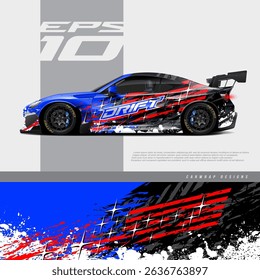 Car wrap decal designs. Abstract american flag and sport background for racing livery or daily use car vinyl sticker. Full vector eps 10.	
