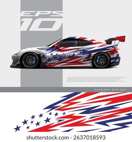 Car wrap decal designs. Abstract American flag pattern and sport background for racing livery or daily use car vinyl sticker. Full vector eps 10.