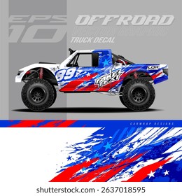Car wrap decal designs. Abstract American flag pattern and sport background for racing livery or daily use car vinyl sticker. Full vector eps 10.