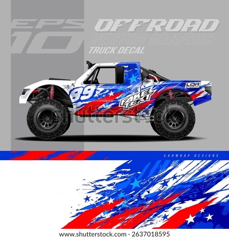 Car wrap decal designs. Abstract American flag pattern and sport background for racing livery or daily use car vinyl sticker. Full vector eps 10.