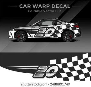 Car wrap decal designs full vector with black and white color. Abstract racing and sport background for car livery or daily use car vinyl sticker