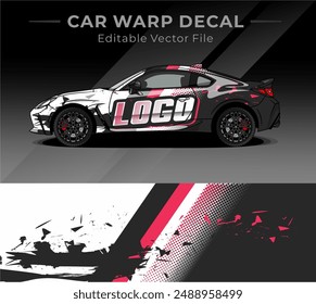 Car wrap decal designs full vector with black white pink color. Abstract racing and sport background for car livery or daily use car vinyl sticker