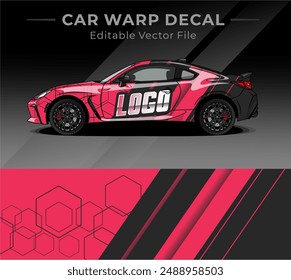 La etiqueta de la envoltura del coche diseña el Vector completo con el rosa dominante. Fondo Abstractas de las carreras y del deporte para la librea del coche o etiqueta engomada del vinilo del coche del uso diario