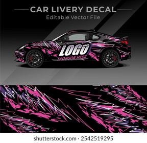 La etiqueta del abrigo del coche diseña el Vector lleno con el color negro, rosado, púrpura. Fondo Abstractas de carreras y deporte para la librea del coche o etiqueta engomada del vinilo del coche del uso diario