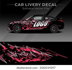 La etiqueta del abrigo del coche diseña el Vector lleno con el color negro, rojo, rosado. Fondo Abstractas de carreras y deporte para la librea del coche o etiqueta engomada del vinilo del coche del uso diario